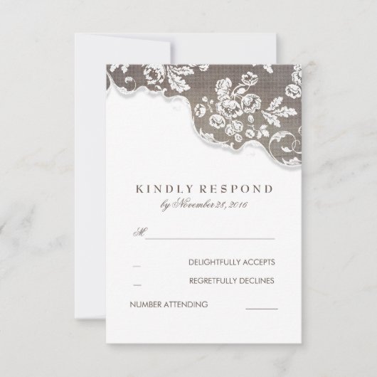 ヴィンテージホワイトレース素朴ウェディングSVP 出欠カード (正面)