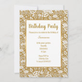 ヴィンテージホワイトレース金ゴールドすべての行事誕生日 招待状 (正面)
