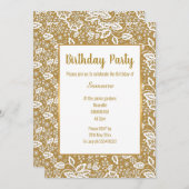 ヴィンテージホワイトレース金ゴールドすべての行事誕生日 招待状 (正面/裏面)