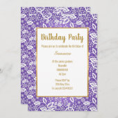 ヴィンテージホワイトレース金ゴールドすべての行事誕生日 招待状 (正面/裏面)