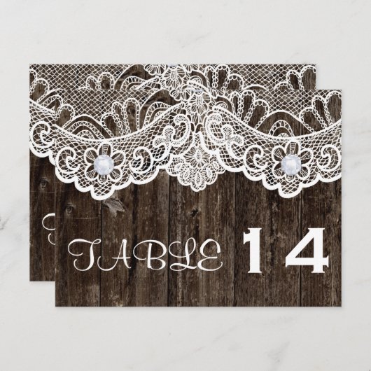 ヴィンテージホワイトレース、古い結婚ウッドのテーブル番号 ポストカード (正面/裏面)