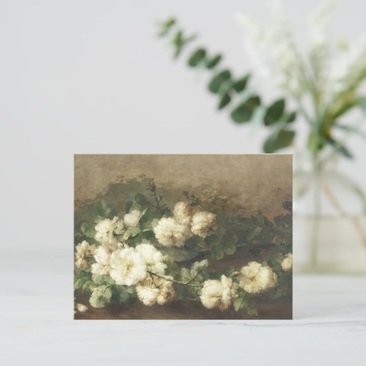 ヴィンテージホワイトローズオイルペインティングバイマーガレタ ポストカード (スタンド正面)