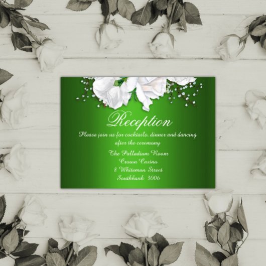 ヴィンテージホワイトローズオングリーンウェディングレセプション エンクロージャーカード
