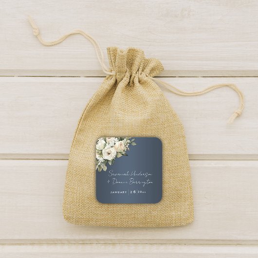 ヴィンテージホワイトローズオンダスティブルー結婚ズ スクエアシール