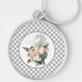 ヴィンテージホワイトローズチェッカーボード キーホルダー (正面)