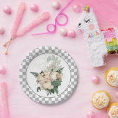 ヴィンテージホワイトローズチェッカーボード ペーパープレート (パーティー)