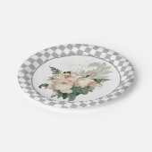 ヴィンテージホワイトローズチェッカーボード ペーパープレート (アングル)