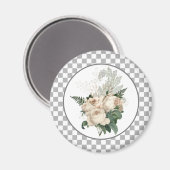 ヴィンテージホワイトローズチェッカーボード マグネット (正面/裏面)