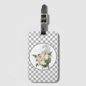 ヴィンテージホワイトローズチェッカーボード ラゲッジタグ (正面縦)