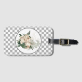 ヴィンテージホワイトローズチェッカーボード ラゲッジタグ (正面横)