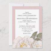 ヴィンテージホワイトローズボタニカルフローラピンク結婚ズ 招待状 (正面)