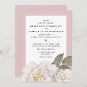 ヴィンテージホワイトローズボタニカルフローラピンク結婚ズ 招待状 (正面/裏面)