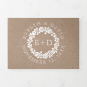 ヴィンテージホワイトローズリースクラフト結婚ダンボール 三つ折り招待状 (カバー)