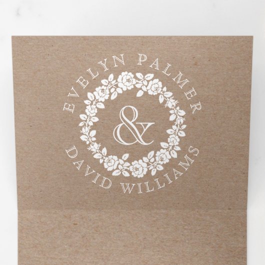 ヴィンテージホワイトローズリースクラフト結婚ダンボール 三つ折り招待状 (内部最初)