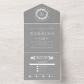 ヴィンテージホワイトローズリースグレークラフト紙結婚ズ オールインワン招待状 (内側)