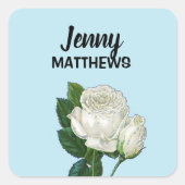 ヴィンテージホワイトローズ名前をカスタムするオンブルー スクエアシール (正面)