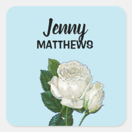 ヴィンテージホワイトローズ名前をカスタムするオンブルー スクエアシール