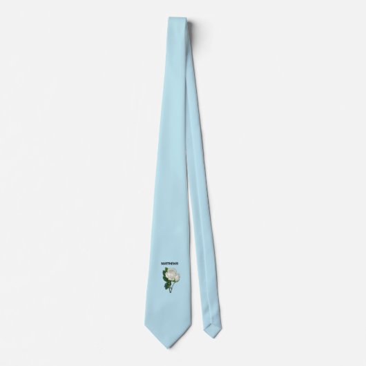 ヴィンテージホワイトローズ名前をカスタムするオンブルー ネクタイ (正面)