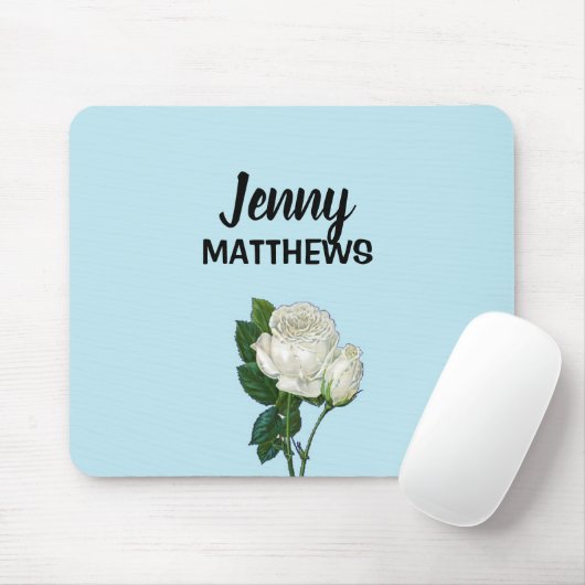ヴィンテージホワイトローズ名前をカスタムするオンブルー マウスパッド (マウス)