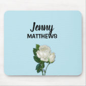 ヴィンテージホワイトローズ名前をカスタムするオンブルー マウスパッド (正面)