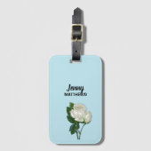 ヴィンテージホワイトローズ名前をカスタムするオンブルー ラゲッジタグ (正面縦)
