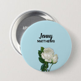 ヴィンテージホワイトローズ名前をカスタムするオンブルー 缶バッジ