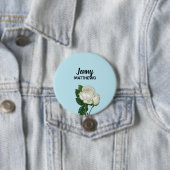 ヴィンテージホワイトローズ名前をカスタムするオンブルー 缶バッジ (インサイチュ)