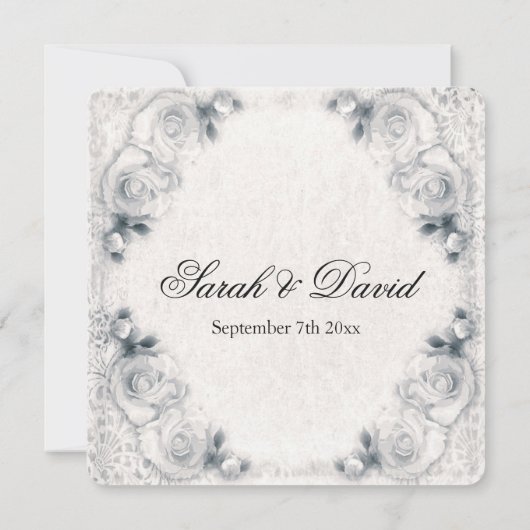 ヴィンテージホワイトローズ結婚式招待状 招待状 (裏面)