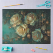 ヴィンテージホワイトローズ金ゴールドエメラルドグリーン 薄葉紙 (クラフト)