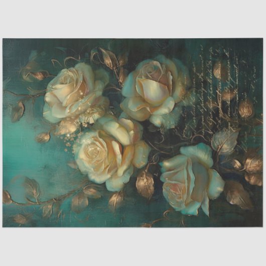 ヴィンテージホワイトローズ金ゴールドエメラルドグリーン 薄葉紙 (正面)