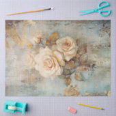 ヴィンテージホワイトローズ金ゴールドスクリプトバロックオーナメント 薄葉紙 (クラフト)