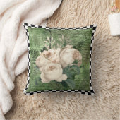 ヴィンテージホワイトローズ&チェッカーボード クッション (ブランケット)