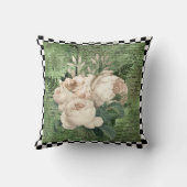 ヴィンテージホワイトローズ&チェッカーボード クッション (裏面)