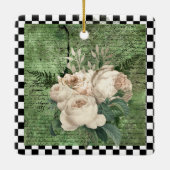 ヴィンテージホワイトローズ&チェッカーボード セラミックオーナメント (裏面)