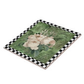 ヴィンテージホワイトローズ&チェッカーボード タイル (側面)