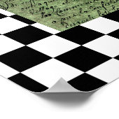 ヴィンテージホワイトローズ&チェッカーボード ポスター (角)