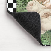 ヴィンテージホワイトローズ&チェッカーボード マウスパッド (コーナー)