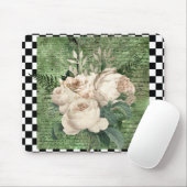 ヴィンテージホワイトローズ&チェッカーボード マウスパッド (マウス)