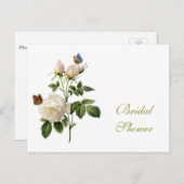 ヴィンテージホワイトローズ、蝶ブライダルシャワー インビテーションポストカード (正面/裏面)