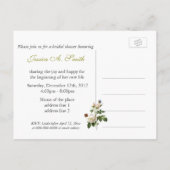 ヴィンテージホワイトローズ、蝶ブライダルシャワー インビテーションポストカード (裏面)