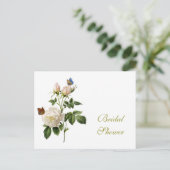 ヴィンテージホワイトローズ、蝶ブライダルシャワー インビテーションポストカード (スタンド正面)