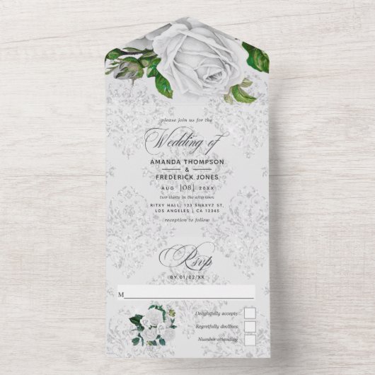 ヴィンテージホワイトロ結婚ーズオールインワン招待状 オールインワン招待状 (内側)