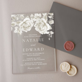 ヴィンテージホワイトロ結婚ーズ アクリル招待状