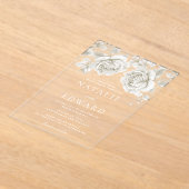 ヴィンテージホワイトロ結婚ーズ アクリル招待状 (レイダウン)