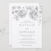 ヴィンテージホワイトロ結婚ーズ 招待状 (正面/裏面)