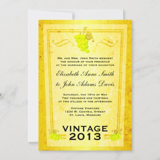 ヴィンテージホワイトワイン結婚式招待状 招待状 (正面)