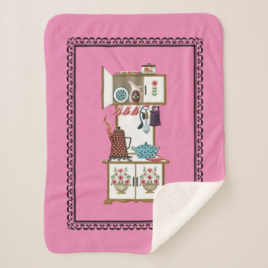 ヴィンテージホワイト料理ストーブ花コーヒーポット シェルパブランケット (正面)