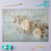 ヴィンテージホワイト英語バラ金ゴールドフォイルオーナメント 薄葉紙 (クラフト)