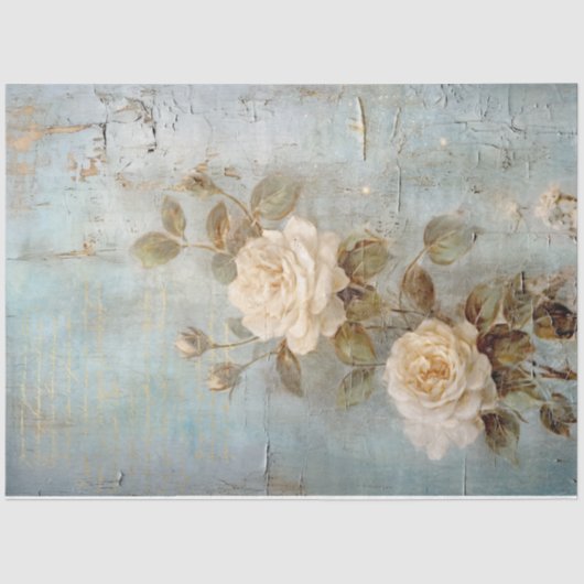 ヴィンテージホワイト英語バラ金ゴールドフォイルオーナメント 薄葉紙 (正面)