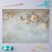 ヴィンテージホワイト英語バラ金ゴールドフォイルオーナメント 薄葉紙 (クラフト)